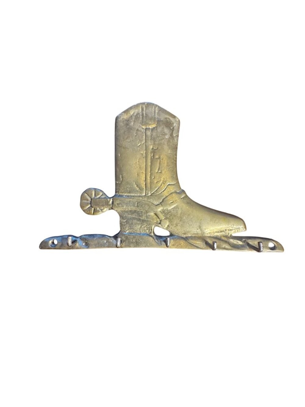Vintage Brass Boot-Shaped Wall Hook Rack Western Style 6.5" Wide Pre-Owned